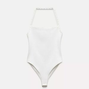 Zara White Scalloped Bodysuit